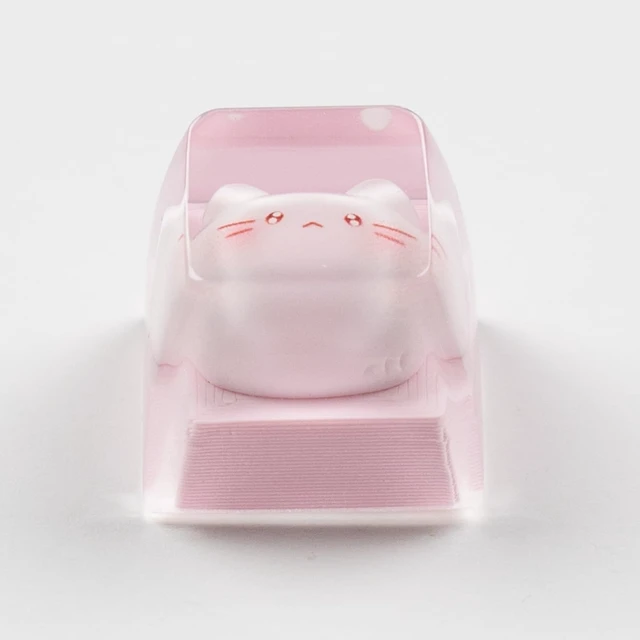 Alt view image 4 of 7 - Artisan Keycaps, Pink Cat Design, 1U Resin Mechanical Keyboard Key, Shine Through Compatible Single 1U Replace Key for ESC Key Mechanical Keyboard