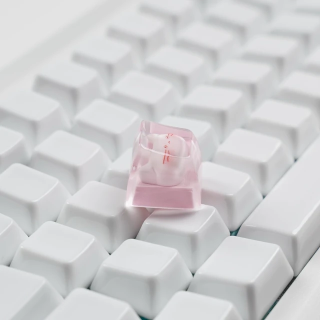 Alt view image 5 of 7 - Artisan Keycaps, Pink Cat Design, 1U Resin Mechanical Keyboard Key, Shine Through Compatible Single 1U Replace Key for ESC Key Mechanical Keyboard