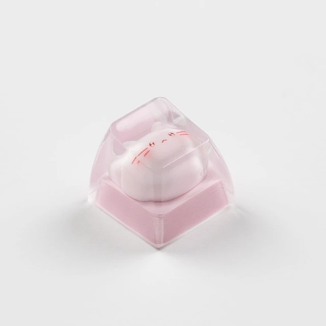 Alt view image 7 of 7 - Artisan Keycaps, Pink Cat Design, 1U Resin Mechanical Keyboard Key, Shine Through Compatible Single 1U Replace Key for ESC Key Mechanical Keyboard