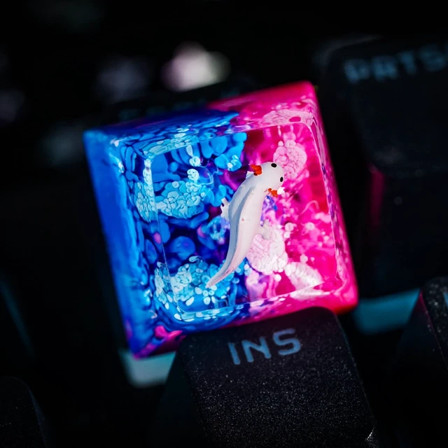 Alt view image 3 of 6 - Pink Axolotl Pink Blue Ocean Artisan Keycap, 1U ESC, R1 SA Profile, Custom Handmade Resin Key Cap for Cherry MX Mechanical Keyboard, Cool Tech Gift for Men, Dad, Gamers and Axolotl Lovers