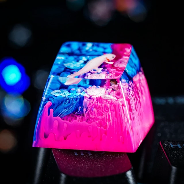 Alt view image 5 of 6 - Pink Axolotl Pink Blue Ocean Artisan Keycap, 1U ESC, R1 SA Profile, Custom Handmade Resin Key Cap for Cherry MX Mechanical Keyboard, Cool Tech Gift for Men, Dad, Gamers and Axolotl Lovers