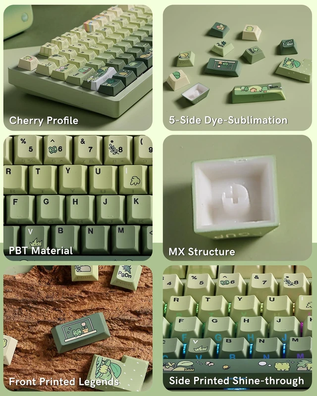 Alt view image 2 of 7 - Green Frog Cute Keycap Set,128 PBT Custom Keyboard Keycaps,dye Sublimation,Aperture Backlight Cherry Profile Key Cap for Mechanical Keyboard, Compatible with60 70 80 98 100(Only Keycap Set)