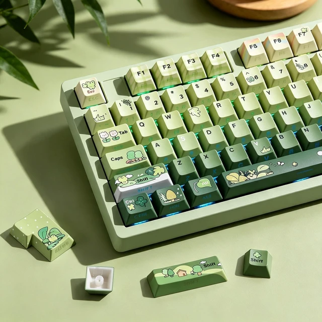 Main image of Green Frog Cute Keycap Set,128 PBT Custom Keyboard Keycaps,dye Sublimation,Aperture Backlight Cherry Profile Key Cap for Mechanical Keyboard, Compatible with60 70 80 98 100(Only Keycap Set)