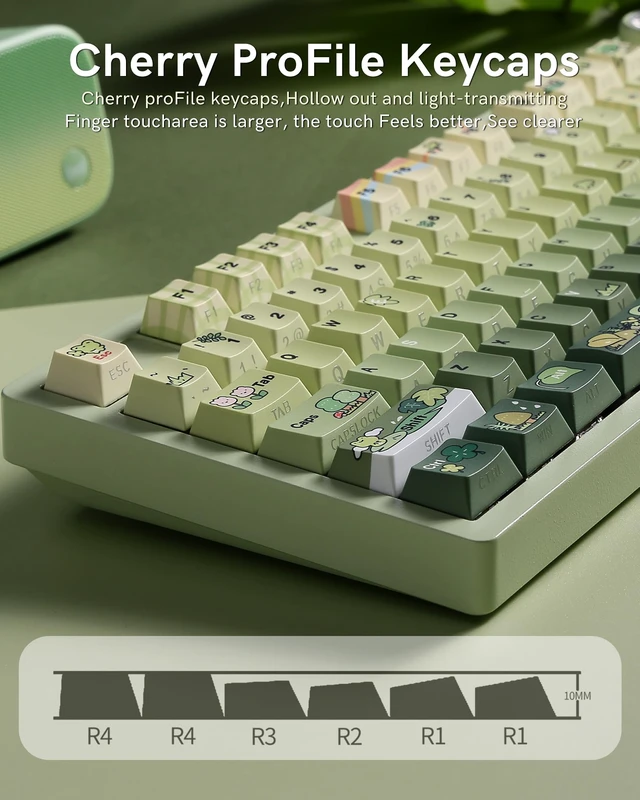 Alt view image 3 of 7 - Green Frog Cute Keycap Set,128 PBT Custom Keyboard Keycaps,dye Sublimation,Aperture Backlight Cherry Profile Key Cap for Mechanical Keyboard, Compatible with60 70 80 98 100(Only Keycap Set)
