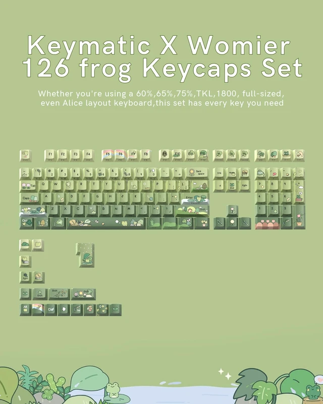 Alt view image 4 of 7 - Green Frog Cute Keycap Set,128 PBT Custom Keyboard Keycaps,dye Sublimation,Aperture Backlight Cherry Profile Key Cap for Mechanical Keyboard, Compatible with60 70 80 98 100(Only Keycap Set)