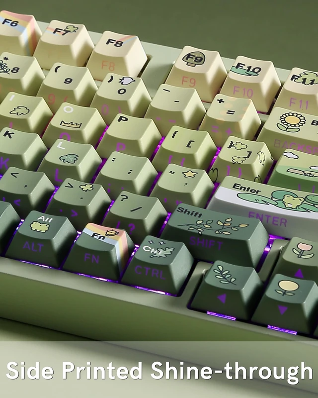 Alt view image 6 of 7 - Green Frog Cute Keycap Set,128 PBT Custom Keyboard Keycaps,dye Sublimation,Aperture Backlight Cherry Profile Key Cap for Mechanical Keyboard, Compatible with60 70 80 98 100(Only Keycap Set)
