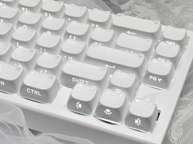 Alt view image 4 of 7 - Shimmeow Cute Cat Themed Keycaps Set for MX Mechanical Keyboard | 113 Keys, Shine Through, MAO Profile, PBT+PC Material, Compatible for 60%/65%/75%/TKL/96%/Full-Sized ANSI Layout (White)