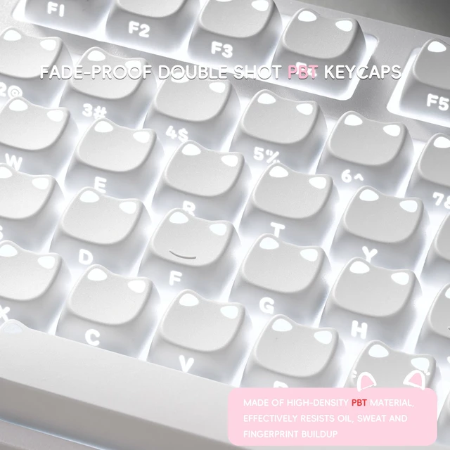 Alt view image 5 of 7 - Shimmeow Cute Cat Themed Keycaps Set for MX Mechanical Keyboard | 113 Keys, Shine Through, MAO Profile, PBT+PC Material, Compatible for 60%/65%/75%/TKL/96%/Full-Sized ANSI Layout (White)