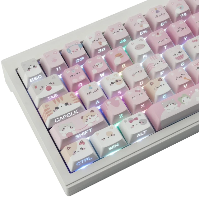 Main image of PBT Keycaps - Side Printed Keycap,136 Keys Meow Meow Squad Cat Keycaps | Shine Through Custom Cherry Profile Keyboard Keycaps for Cherry MX Switches Mechanical Keyboards