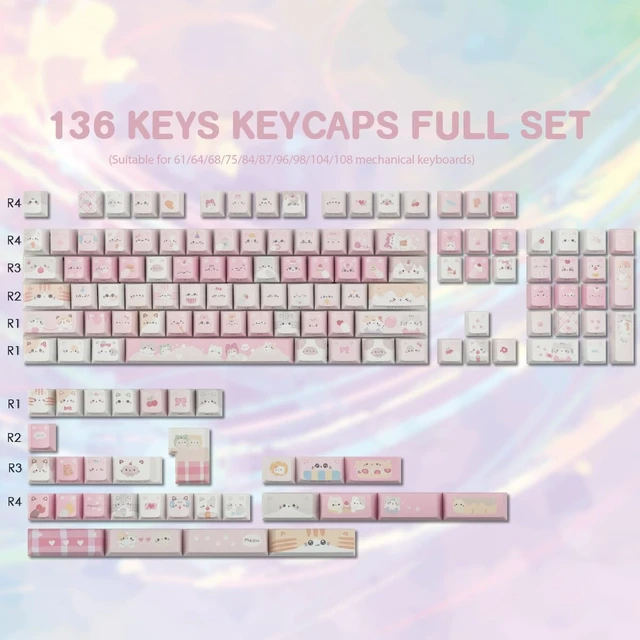 Alt view image 4 of 7 - PBT Keycaps - Side Printed Keycap,136 Keys Meow Meow Squad Cat Keycaps | Shine Through Custom Cherry Profile Keyboard Keycaps for Cherry MX Switches Mechanical Keyboards