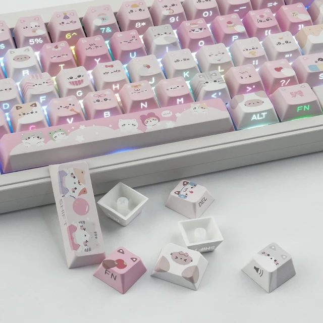 Alt view image 7 of 7 - PBT Keycaps - Side Printed Keycap,136 Keys Meow Meow Squad Cat Keycaps | Shine Through Custom Cherry Profile Keyboard Keycaps for Cherry MX Switches Mechanical Keyboards
