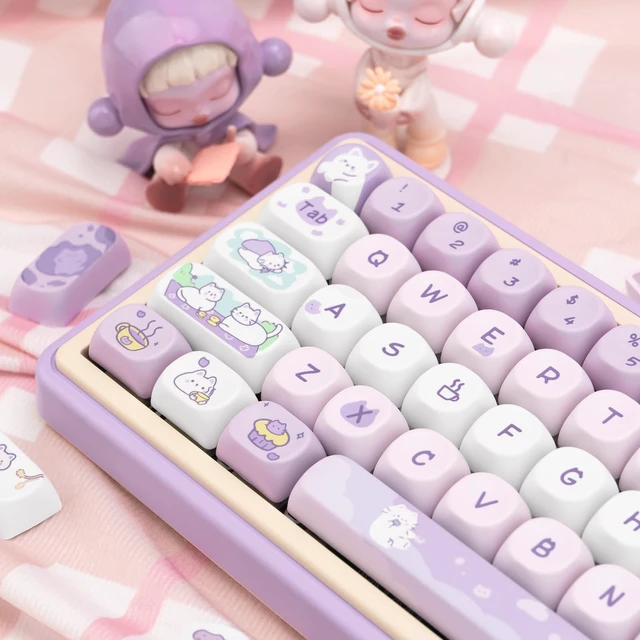 Alt view image 4 of 7 - Cute Keycaps Cat Afternoon Tea Purple PBT Key Cap for Cherry MX | Custom Keycaps, Dye Sublimation Legends, MOA Profile, 132 Keys, Keyboard DIY, Custom Keyboard Build, Desk Decor, Daily Use