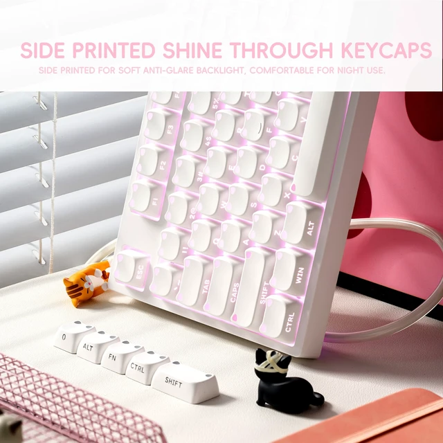 Alt view image 7 of 7 - Shimmeow Cute Cat Themed Keycaps Set for MX Mechanical Keyboard | 113 Keys, Shine Through, MAO Profile, PBT+PC Material, Compatible for 60%/65%/75%/TKL/96%/Full-Sized ANSI Layout (White)