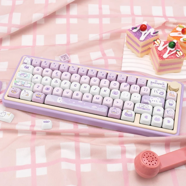 Alt view image 6 of 7 - Cute Keycaps Cat Afternoon Tea Purple PBT Key Cap for Cherry MX | Custom Keycaps, Dye Sublimation Legends, MOA Profile, 132 Keys, Keyboard DIY, Custom Keyboard Build, Desk Decor, Daily Use