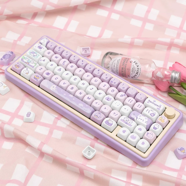 Alt view image 7 of 7 - Cute Keycaps Cat Afternoon Tea Purple PBT Key Cap for Cherry MX | Custom Keycaps, Dye Sublimation Legends, MOA Profile, 132 Keys, Keyboard DIY, Custom Keyboard Build, Desk Decor, Daily Use