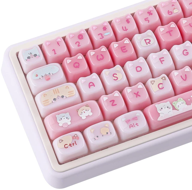 Main image of Ceramic Jade Cat Keycaps, 142 Keys Translucent Pink Meow Meow Cute Keycaps | Mao Profile Custom Keycap with Keycap Storage Box for Cherry Gateron MX Switches Mechanical Keyboards
