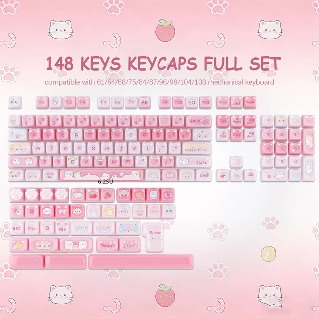 Alt view image 2 of 7 - Ceramic Jade Cat Keycaps, 142 Keys Translucent Pink Meow Meow Cute Keycaps | Mao Profile Custom Keycap with Keycap Storage Box for Cherry Gateron MX Switches Mechanical Keyboards