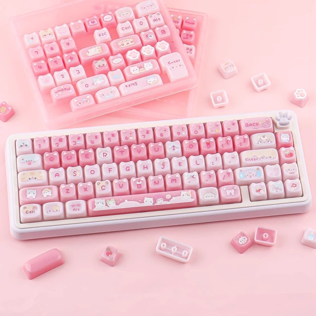 Alt view image 3 of 7 - Ceramic Jade Cat Keycaps, 142 Keys Translucent Pink Meow Meow Cute Keycaps | Mao Profile Custom Keycap with Keycap Storage Box for Cherry Gateron MX Switches Mechanical Keyboards