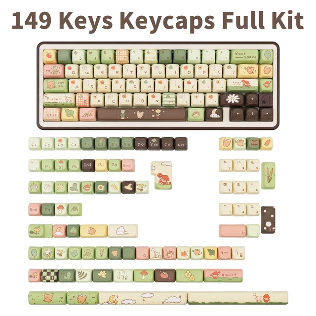 Alt view image 2 of 7 - PBT Keycaps Bear Forest Green Cute 149 Keys Key Cap for Cherry MX | 60% 65% 75% TKL 100% Layouts, Custom Keycaps, 5-Side Dye Sublimation, FOA Profile, Gaming Setup, Office Use, Daily Typing