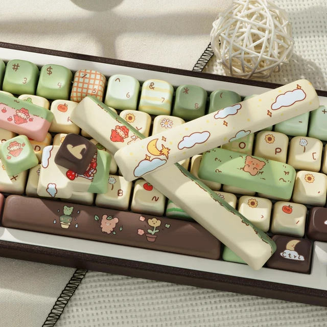 Alt view image 3 of 7 - PBT Keycaps Bear Forest Green Cute 149 Keys Key Cap for Cherry MX | 60% 65% 75% TKL 100% Layouts, Custom Keycaps, 5-Side Dye Sublimation, FOA Profile, Gaming Setup, Office Use, Daily Typing