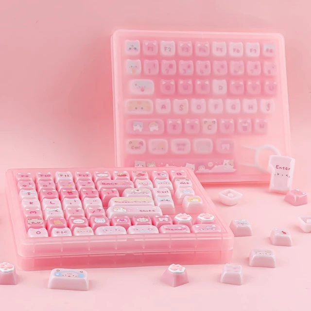 Alt view image 5 of 7 - Ceramic Jade Cat Keycaps, 142 Keys Translucent Pink Meow Meow Cute Keycaps | Mao Profile Custom Keycap with Keycap Storage Box for Cherry Gateron MX Switches Mechanical Keyboards