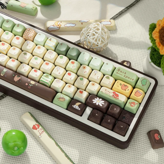 Alt view image 6 of 7 - PBT Keycaps Bear Forest Green Cute 149 Keys Key Cap for Cherry MX | 60% 65% 75% TKL 100% Layouts, Custom Keycaps, 5-Side Dye Sublimation, FOA Profile, Gaming Setup, Office Use, Daily Typing