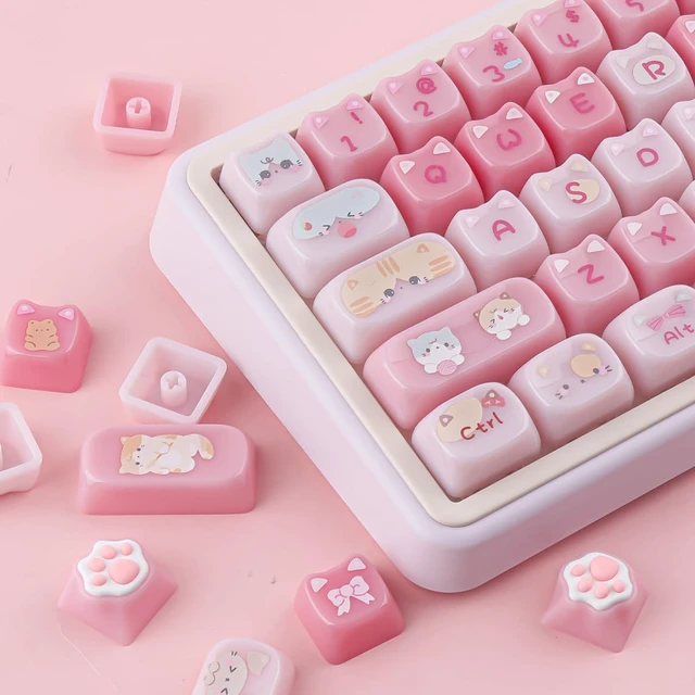 Alt view image 7 of 7 - Ceramic Jade Cat Keycaps, 142 Keys Translucent Pink Meow Meow Cute Keycaps | Mao Profile Custom Keycap with Keycap Storage Box for Cherry Gateron MX Switches Mechanical Keyboards