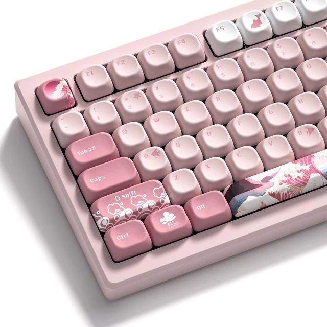Main image of Pink Cute Keycaps Kanagawa, PBT Keycaps MOA Profile | Mechanical Keyboard Caps Dye-Sublimated Sakura Anime Theme, 126-Key Set for 60 65 75 100 Percent Keyboards