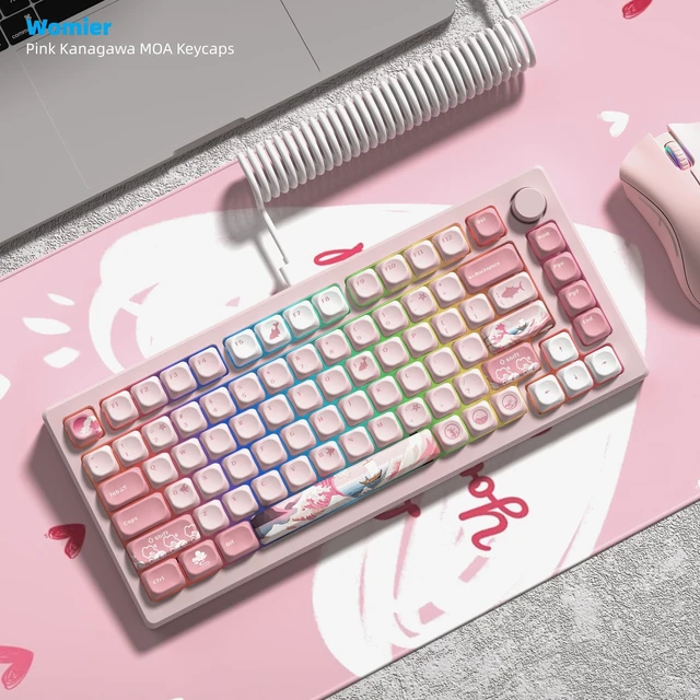 Alt view image 2 of 6 - Pink Cute Keycaps Kanagawa, PBT Keycaps MOA Profile | Mechanical Keyboard Caps Dye-Sublimated Sakura Anime Theme, 126-Key Set for 60 65 75 100 Percent Keyboards