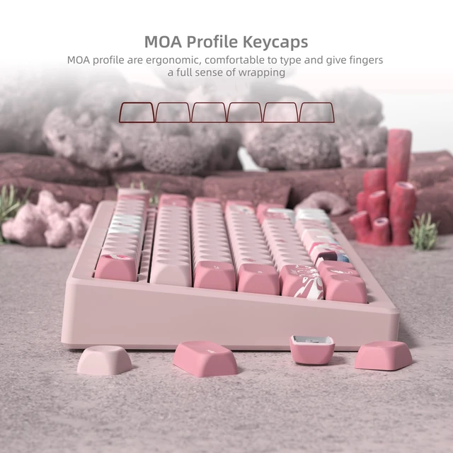 Alt view image 3 of 6 - Pink Cute Keycaps Kanagawa, PBT Keycaps MOA Profile | Mechanical Keyboard Caps Dye-Sublimated Sakura Anime Theme, 126-Key Set for 60 65 75 100 Percent Keyboards