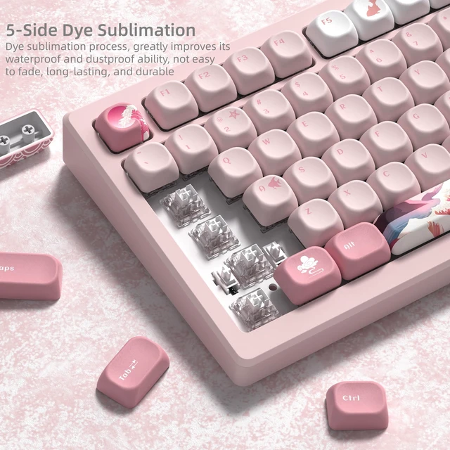 Alt view image 4 of 6 - Pink Cute Keycaps Kanagawa, PBT Keycaps MOA Profile | Mechanical Keyboard Caps Dye-Sublimated Sakura Anime Theme, 126-Key Set for 60 65 75 100 Percent Keyboards