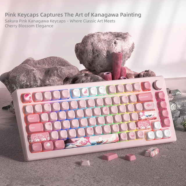 Alt view image 5 of 6 - Pink Cute Keycaps Kanagawa, PBT Keycaps MOA Profile | Mechanical Keyboard Caps Dye-Sublimated Sakura Anime Theme, 126-Key Set for 60 65 75 100 Percent Keyboards