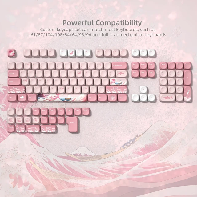 Alt view image 6 of 6 - Pink Cute Keycaps Kanagawa, PBT Keycaps MOA Profile | Mechanical Keyboard Caps Dye-Sublimated Sakura Anime Theme, 126-Key Set for 60 65 75 100 Percent Keyboards