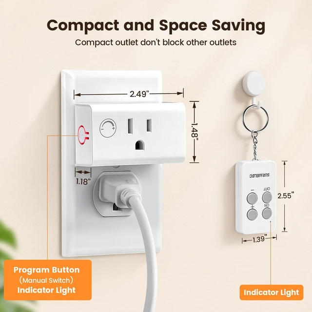 Alt view image 6 of 7 - Dimmer Plug with Remote Control, Fits 200W INC & 150W LED | Plug-in Wireless Remote Control Outlet, Plug and Play, 200FT RF Range for Table Lamps, String Lights, Floor Lamp