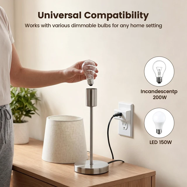 Alt view image 5 of 7 - Dimmer Plug with Remote Control, Fits 200W INC & 150W LED | Plug-in Wireless Remote Control Outlet, Plug and Play, 200FT RF Range for Table Lamps, String Lights, Floor Lamp