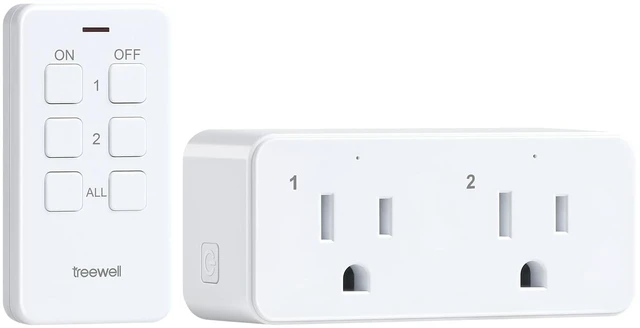 Main image of 2-Outlet Remote Control with Independent Sockets, Magnetic Switch | 200FT Wireless Range, Mini Electrical Outlet Plug, 15A/1875W, Remote Switch for Lamps/Lights/Household Appliances, FCC Listed