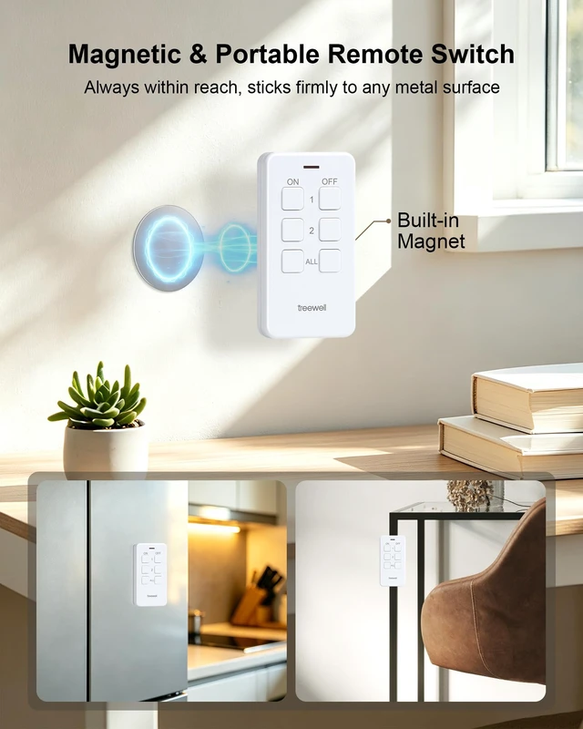 Alt view image 5 of 7 - 2-Outlet Remote Control with Independent Sockets, Magnetic Switch | 200FT Wireless Range, Mini Electrical Outlet Plug, 15A/1875W, Remote Switch for Lamps/Lights/Household Appliances, FCC Listed