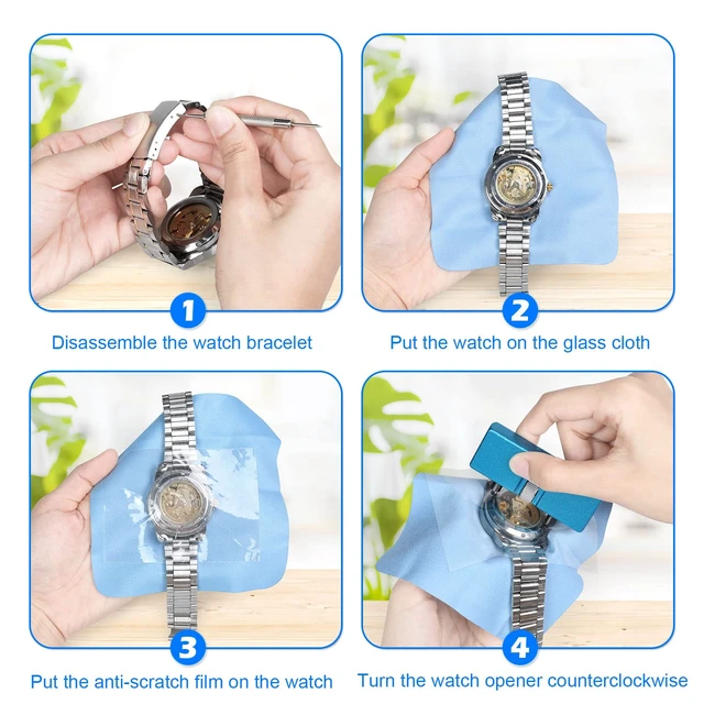 Alt view image 3 of 7 - Watch Battery Replacement Kit, Watch Back Remover for Rotate Open Watch Cover, Watch Opening Tool, Watch Strap Removal, Watch Case Opener with Anti-scratch film, Spring Bar, Instruction Manual