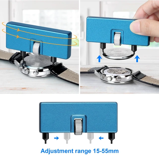 Alt view image 5 of 7 - Watch Battery Replacement Kit, Watch Back Remover for Rotate Open Watch Cover, Watch Opening Tool, Watch Strap Removal, Watch Case Opener with Anti-scratch film, Spring Bar, Instruction Manual