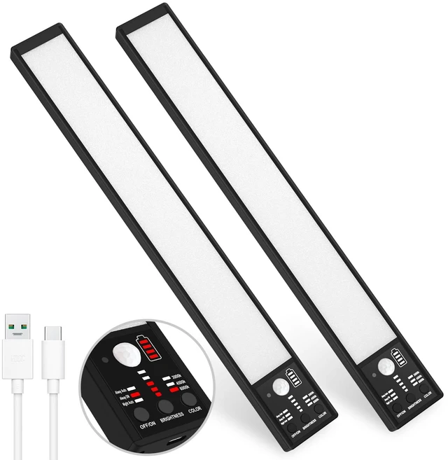 Main image of Motion Sensor Cabinet Lights, 3200mAh Battery Operated Closet Light, Portable Rechargeable Motion Lights, 3 Colors, 5 Brightness Adjustable Motion Lamp for Kitchen Wardrobe Cupboard(Two Pack)