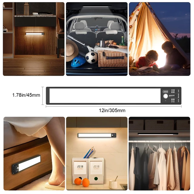 Alt view image 7 of 7 - Motion Sensor Cabinet Lights, 3200mAh Battery Operated Closet Light, Portable Rechargeable Motion Lights, 3 Colors, 5 Brightness Adjustable Motion Lamp for Kitchen Wardrobe Cupboard(Two Pack)