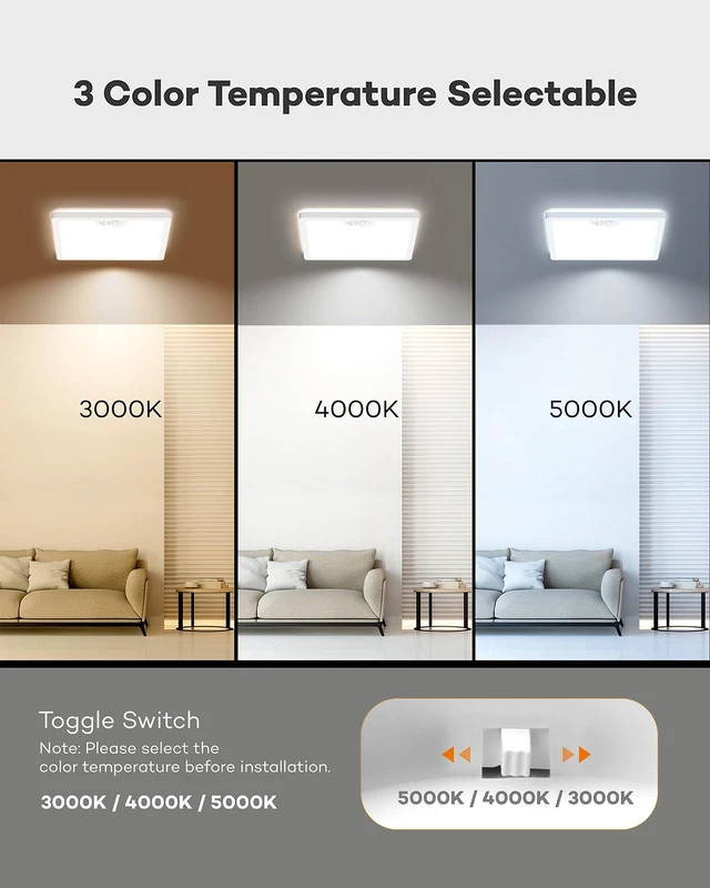 Alt view image 2 of 7 - 12in Motion Sensor Ceiling Light Wired with 3 Timer 2400LM White | 3000K 4000K 5000K Selectable, 24W Flush Mount Square Motion Ceiling Light for Closet Porch Stairs Hallway, Auto/ON/G Mode