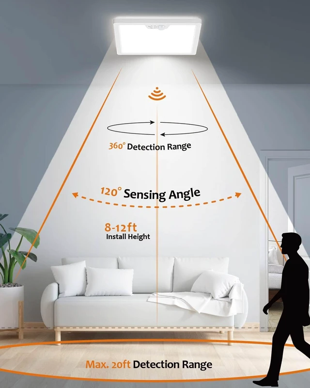 Alt view image 3 of 7 - 12in Motion Sensor Ceiling Light Wired with 3 Timer 2400LM White | 3000K 4000K 5000K Selectable, 24W Flush Mount Square Motion Ceiling Light for Closet Porch Stairs Hallway, Auto/ON/G Mode