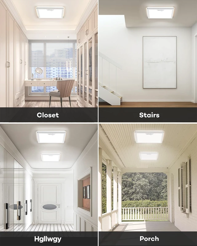 Alt view image 7 of 7 - 12in Motion Sensor Ceiling Light Wired with 3 Timer 2400LM White | 3000K 4000K 5000K Selectable, 24W Flush Mount Square Motion Ceiling Light for Closet Porch Stairs Hallway, Auto/ON/G Mode