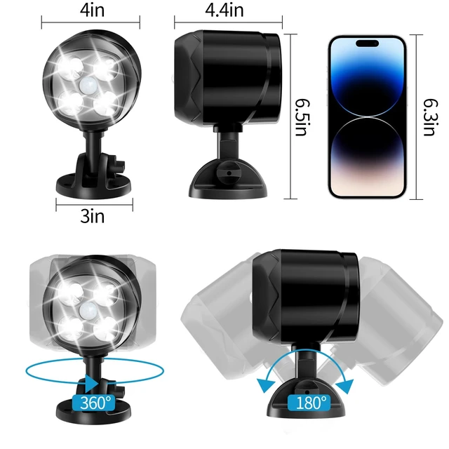 Alt view image 6 of 6 - Battery Operated Motion Outdoor Waterproof Lights, 800 Lumen Bright Battery Powered Night Activation Security Spotlight for Porch, Trash Can, Stairs, Garage (2 Pack)