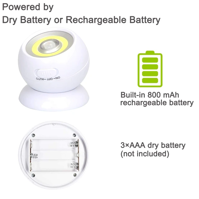 Alt view image 5 of 7 - Motion Sensor Light Battery Powered Wall Light Battery Operated Motion Spotlight Waterproof Indoor/Outdoor LED Motion Lights for Garage Porch Stair Ceiling Gate(2 Pack)