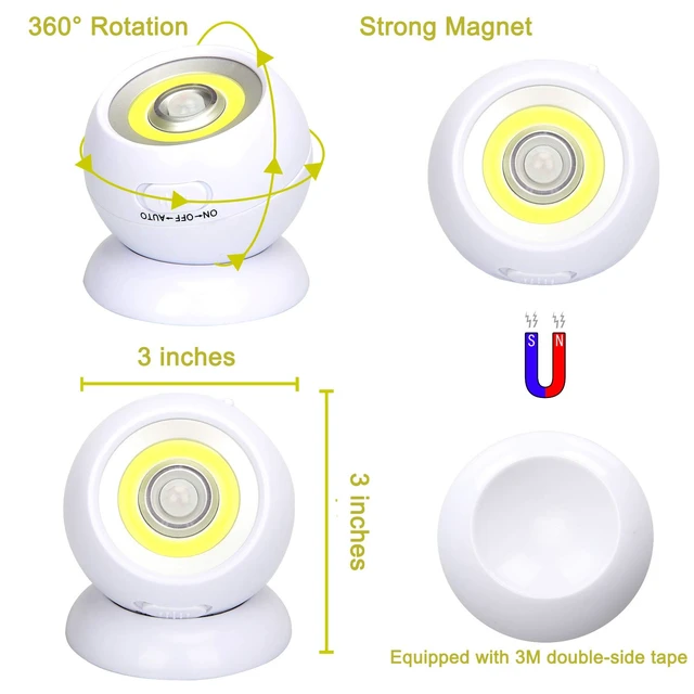 Alt view image 2 of 7 - Motion Sensor Light Battery Powered Wall Light Battery Operated Motion Spotlight Waterproof Indoor/Outdoor LED Motion Lights for Garage Porch Stair Ceiling Gate(2 Pack)