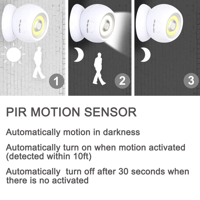 Alt view image 4 of 7 - Motion Sensor Light Battery Powered Wall Light Battery Operated Motion Spotlight Waterproof Indoor/Outdoor LED Motion Lights for Garage Porch Stair Ceiling Gate(2 Pack)
