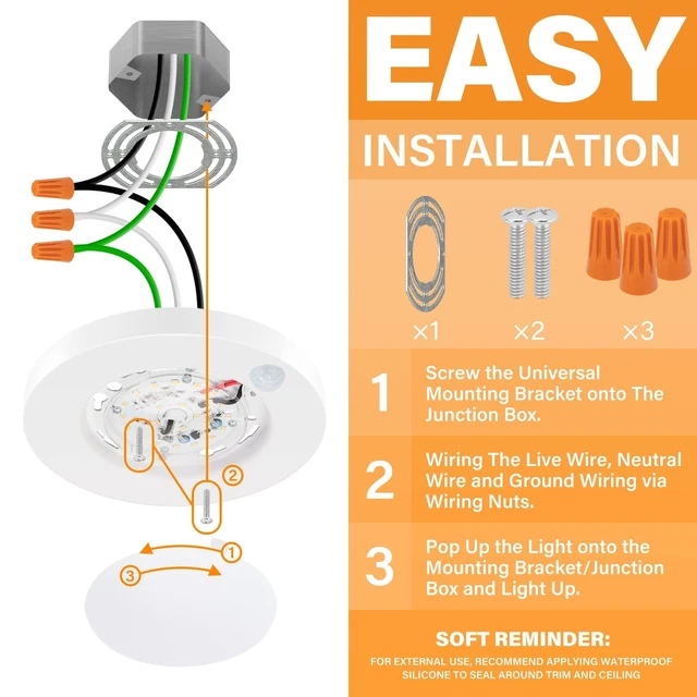 Alt view image 4 of 6 - 4 Inch Field Selectable 5CCT LED Motion Sensor Ceiling Light, 120V Wired Closet Light, 10 Watts, 600Lm, CRI80+, Non-dimmable, ETL Certified, Wet Location, Round/White, 1 Pack