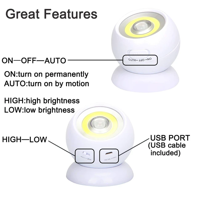 Alt view image 3 of 7 - Motion Sensor Light Battery Powered Wall Light Battery Operated Motion Spotlight Waterproof Indoor/Outdoor LED Motion Lights for Garage Porch Stair Ceiling Gate(2 Pack)